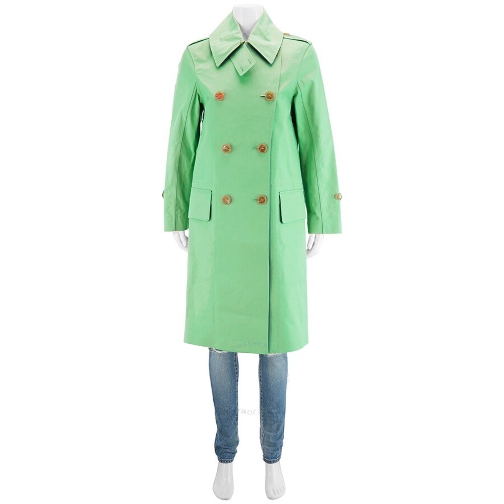 NWT Burberry US 2 Bright Pigment Green Notch Collar Double Breasted Trench Coat